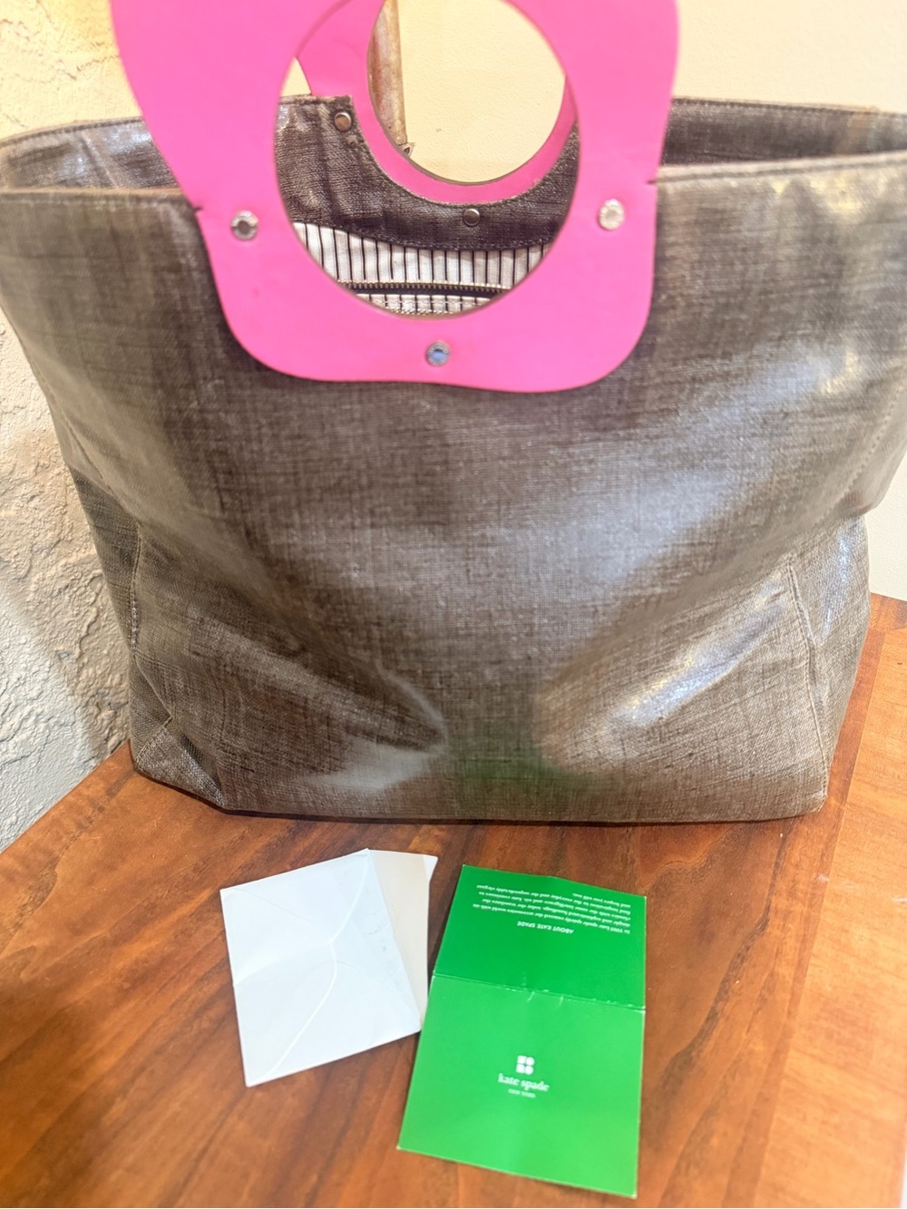 kate spade brown Tote with Pink Wooden Handle - Picture 10 of 10